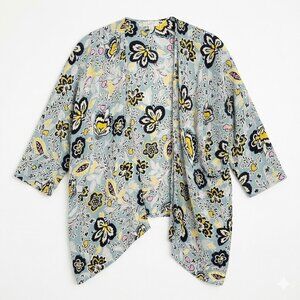 LOFT One Size Kimono Wrap Top OS Floral Print Draped Shrug Cardigan Light Blue